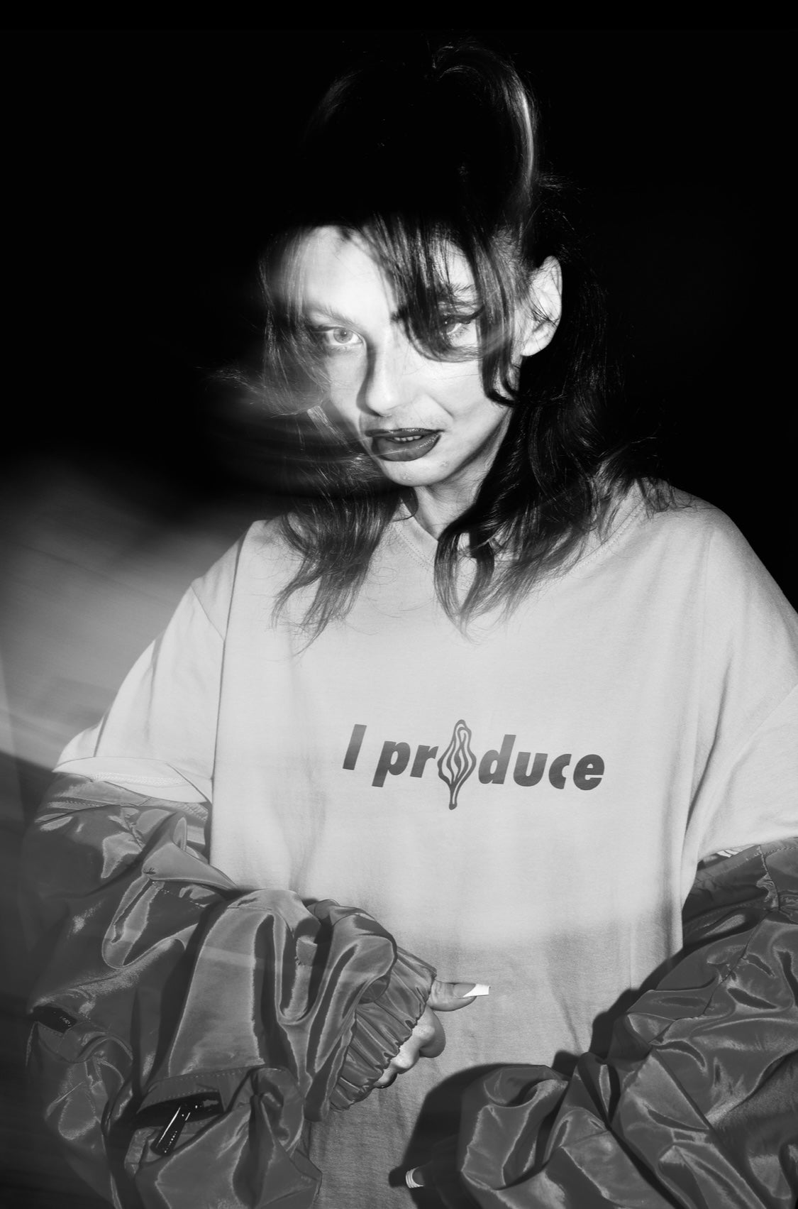 Luise Zücker X Yes I Produce Too – empowering statement shirt, printed in Berlin. White organic cotton with black print, XL one size unisex.